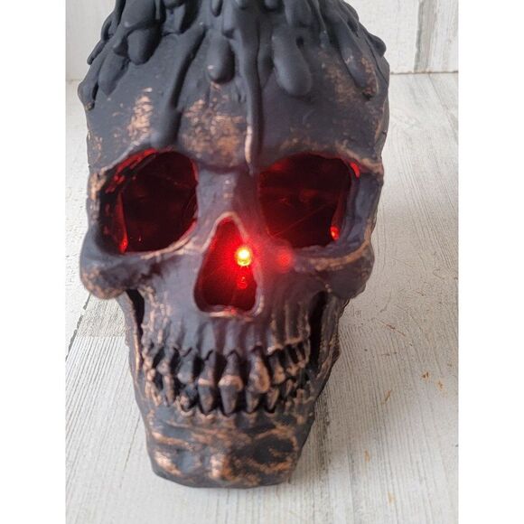 Halloween lit up black skull candle prop Decor scary skeletonq - Picture 10 of 12
